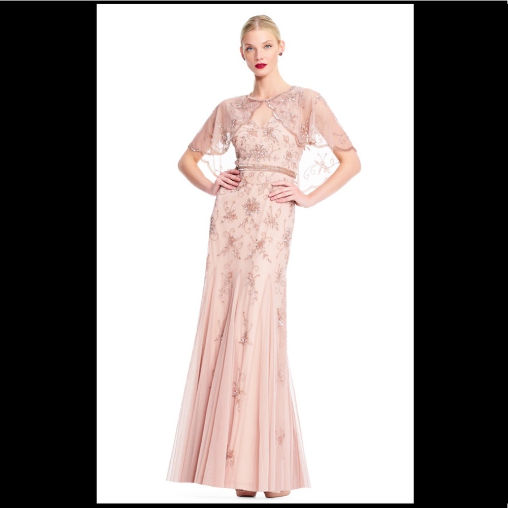 Adrianna Papell floral beaded gown with cape